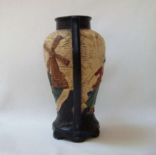 VINTAGE CYPLES OLD POTTERY EMBOSA WARE DUTCH CHINOISERIE 22cm VASE c1928 ~ General Wear & Tear!