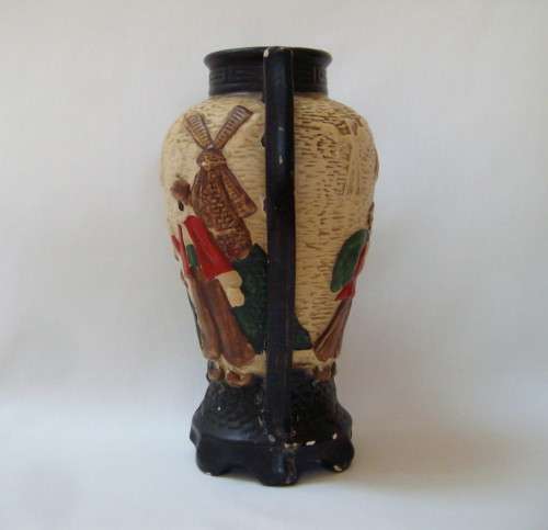 VINTAGE CYPLES OLD POTTERY EMBOSA WARE DUTCH CHINOISERIE 22cm VASE c1928 ~ General Wear & Tear!