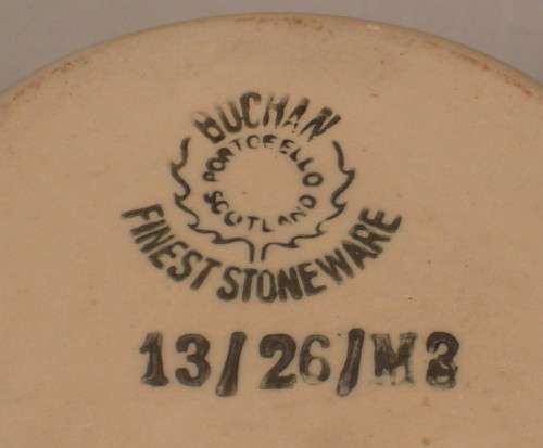 VINTAGE BUCHAN OF PORTOBELLO SCOTLAND STONEWARE 22cm WHISKY FLAGON