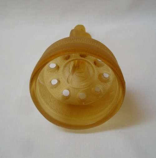 ART DECO AMBER SATIN GLASS LADY ON STUMP FLOWER FROG CENTREPIECE