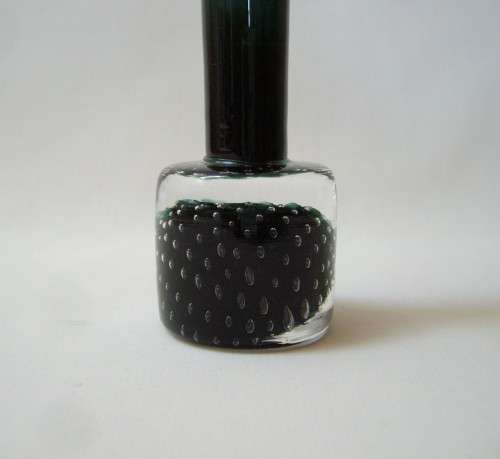 VINTAGE TEAL GREEN GLASS CONTROLLED BUBBLE PAPERWEIGHT STEM VASE