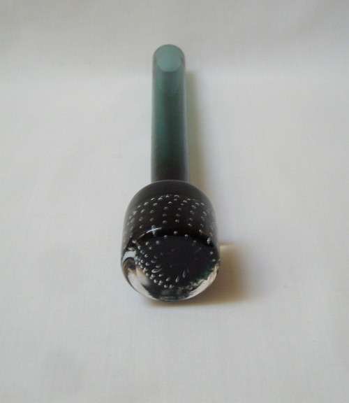 VINTAGE TEAL GREEN GLASS CONTROLLED BUBBLE PAPERWEIGHT STEM VASE