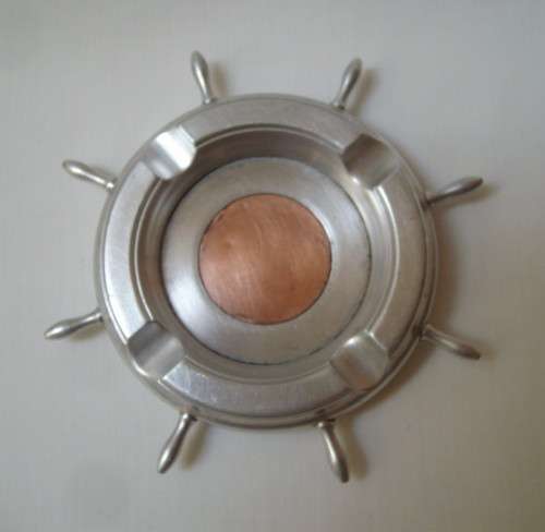 VINTAGE ALUMINIUM NAUTICAL SHIPS WHEEL ASHTRAY