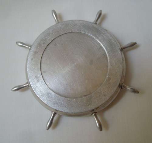 VINTAGE ALUMINIUM NAUTICAL SHIPS WHEEL ASHTRAY