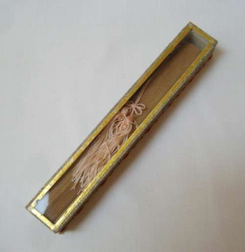 VINTAGE BOXED CHINESE PIERCED WOOD FOLDING FAN c1970s