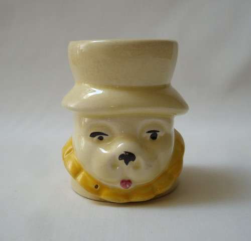 VINTAGE ENGLISH FIGURAL DOG EGG CUP ~ Stained!