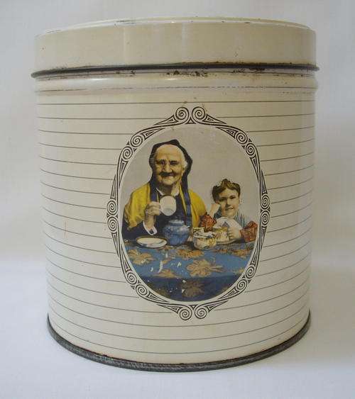 VINTAGE MAZAWATTEE 'OLD FOLKS AT HOME' 1LB TEA TIN c1940's