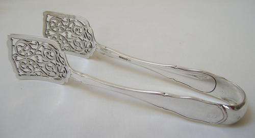 ANTIQUE GERMAN SILVER ASPARAGUS TONGS c1910