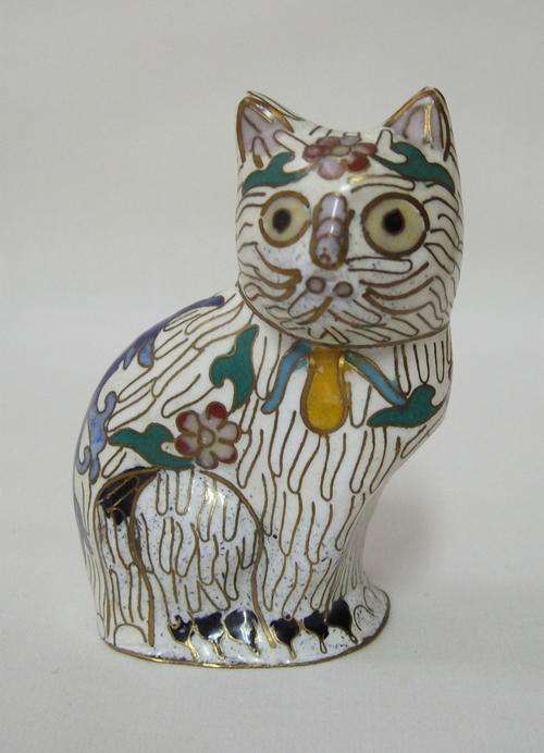 VINTAGE CHINESE CLOISONNE CAT FIGURINE