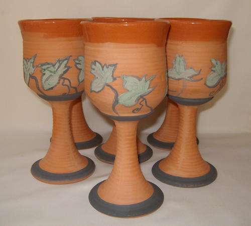 SET OF SIX VINTAGE GOEDELE POTTERY WINE GOBLETS