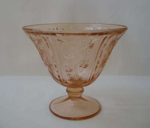 VINTAGE PINK DEPRESSION GLASS 'SHARON CABBAGE ROSE' FOOTED BOWL c1930s