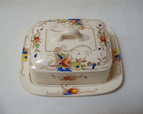 ANTIQUE VICTORIAN GAUDY WELSH BUTTER DISH & COVER c1820-1860