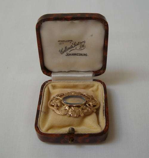 ANTIQUE VICTORIAN 9ct GOLD & OPTICAL QUARTZ MOURNING BROOCH PIN c1900