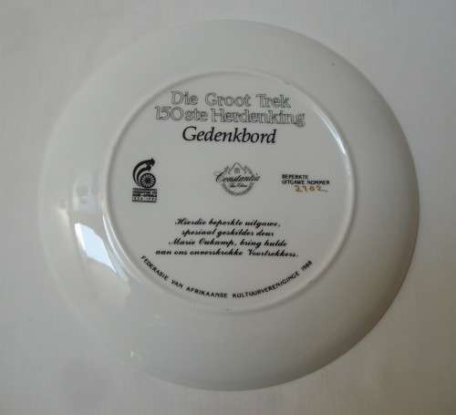 VINTAGE CONSTANTIA 'DIE GROOT TREK 150ste HERDENKING 1838-1988 GEDENKBORD' 23cm COMMEMORATIVE PLATE