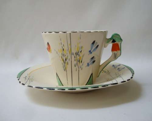 VINTAGE ART DECO BURLEIGH WARE IMPERIAL SHAPE BUTTERFLY PATTERN TRIO c1930s