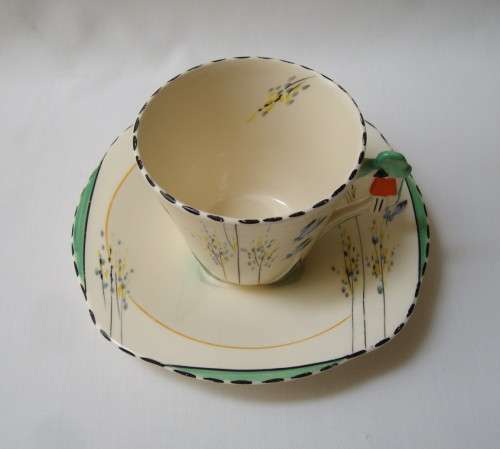 VINTAGE ART DECO BURLEIGH WARE IMPERIAL SHAPE BUTTERFLY PATTERN TRIO c1930s