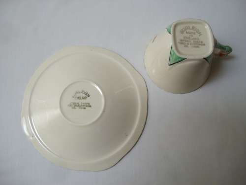 VINTAGE ART DECO BURLEIGH WARE IMPERIAL SHAPE BUTTERFLY PATTERN TRIO c1930s