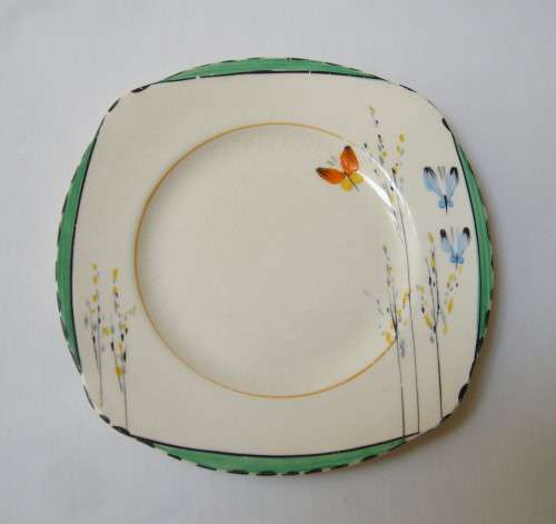 VINTAGE ART DECO BURLEIGH WARE IMPERIAL SHAPE BUTTERFLY PATTERN TRIO c1930s