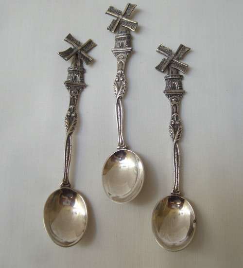 THREE VINTAGE DUTCH SILVER-PLATED WINDMILL COFFEE SPOONS