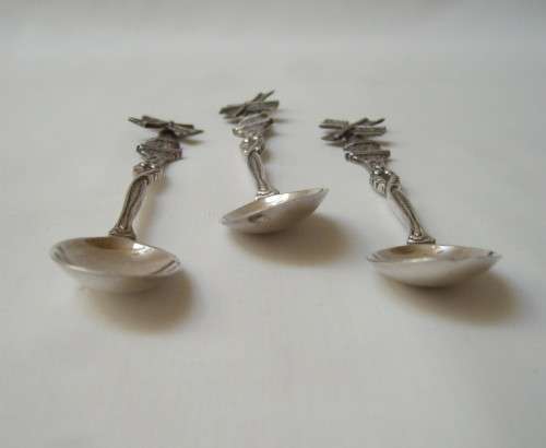 THREE VINTAGE DUTCH SILVER-PLATED WINDMILL COFFEE SPOONS