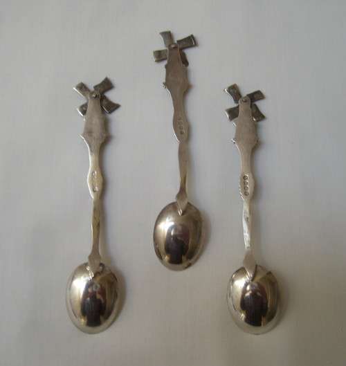 THREE VINTAGE DUTCH SILVER-PLATED WINDMILL COFFEE SPOONS