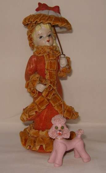 VELOUR PORCELAIN FIGURINE OF LADY AND POODLE