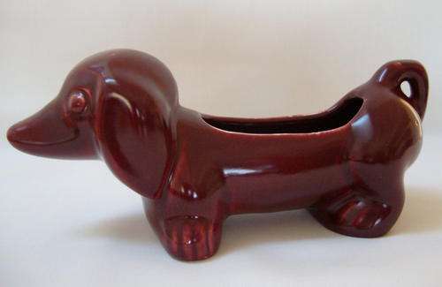 1950's LUCIA WARE BURGUNDY DACHSHUND VASE