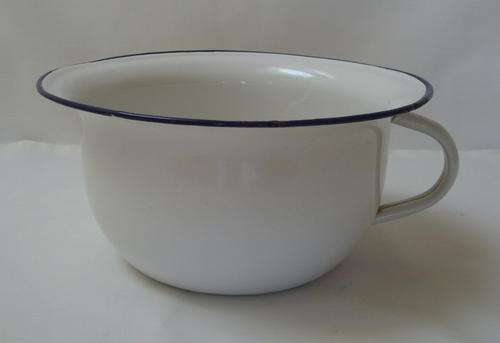 VINTAGE WHITE ENAMEL WITH BLUE TRIM CHILD'S CHAMBER POT