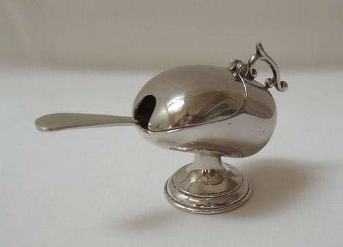 SILVER PLATED MUSTARD SCUTTLE AND SPOON