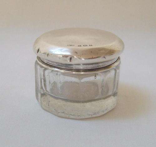 GLASS ROUGE POT WITH STERLING SILVER LID c1918