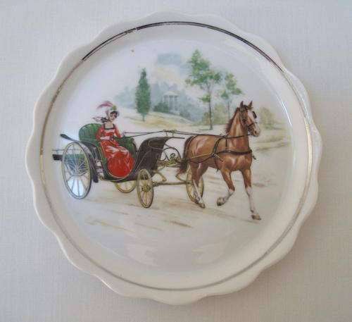 PORCELAIN 'LADY IN HORSE CARRIAGE' PIN TRAY
