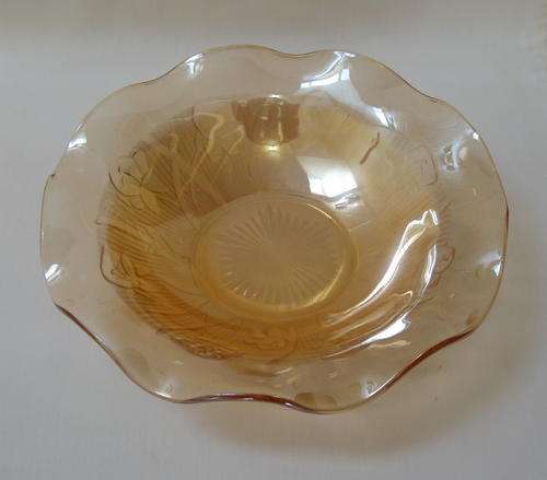 VINTAGE IRIDESCENT DEPRESSION GLASS 'IRIS & HERRINGBONE' 24cm FRUIT BOWL c1928-1950