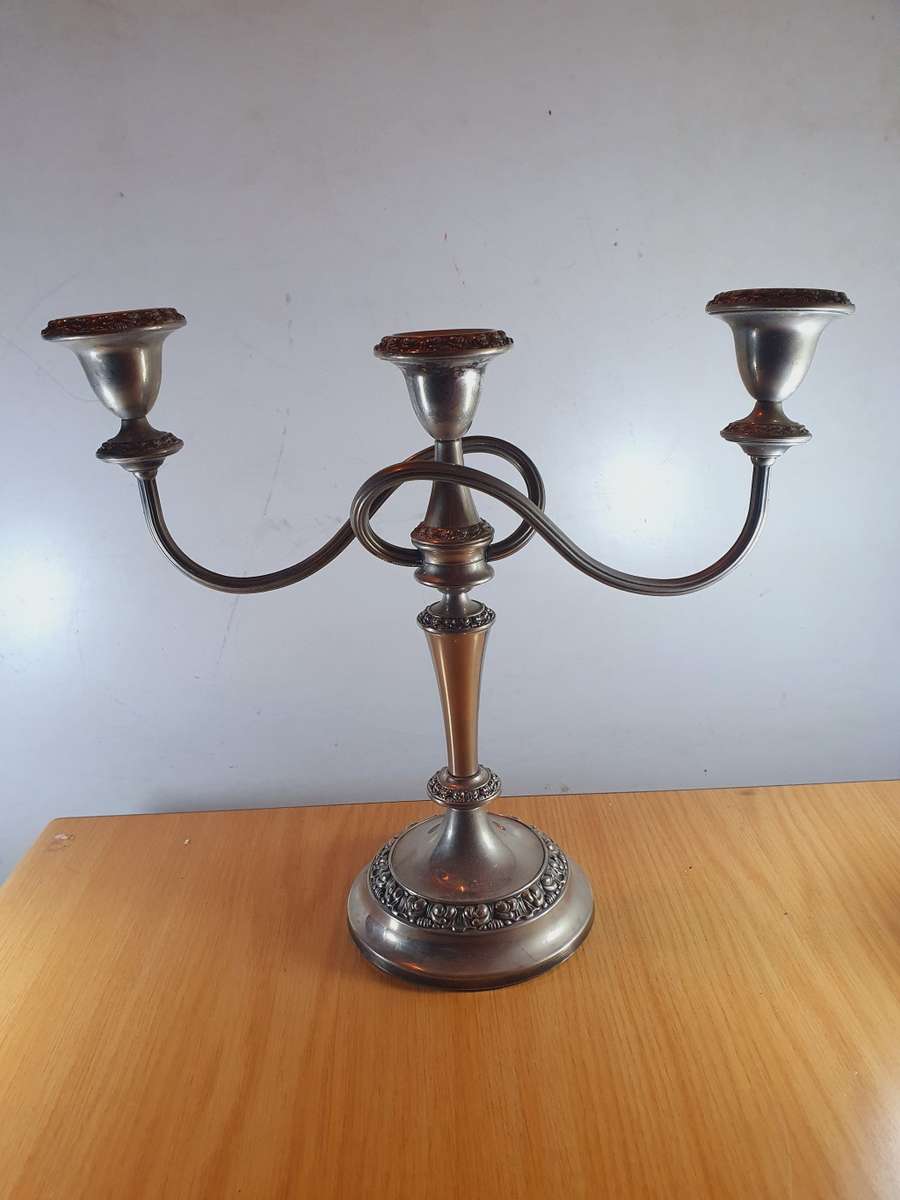 VINTAGE HEAVY EPNS 3 ARM CANDELABRA.