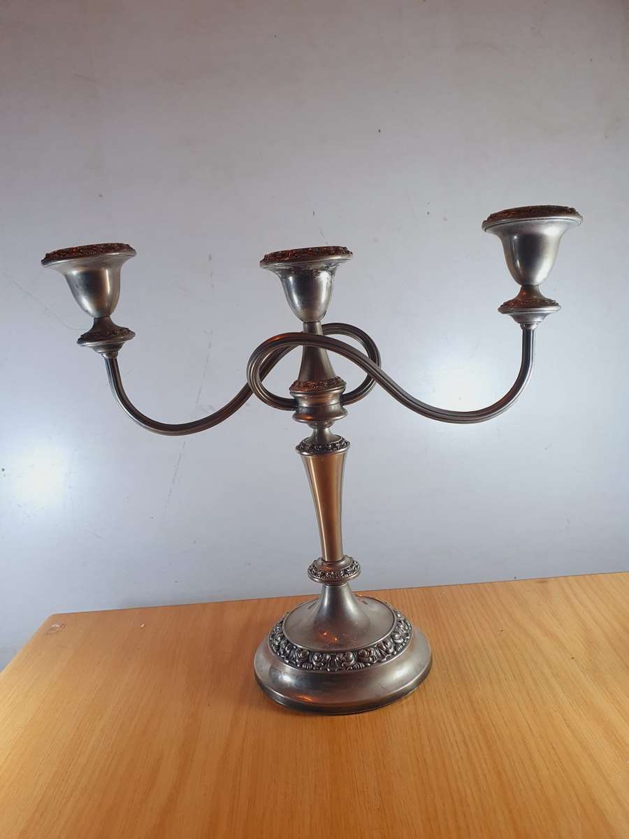 VINTAGE HEAVY EPNS 3 ARM CANDELABRA.