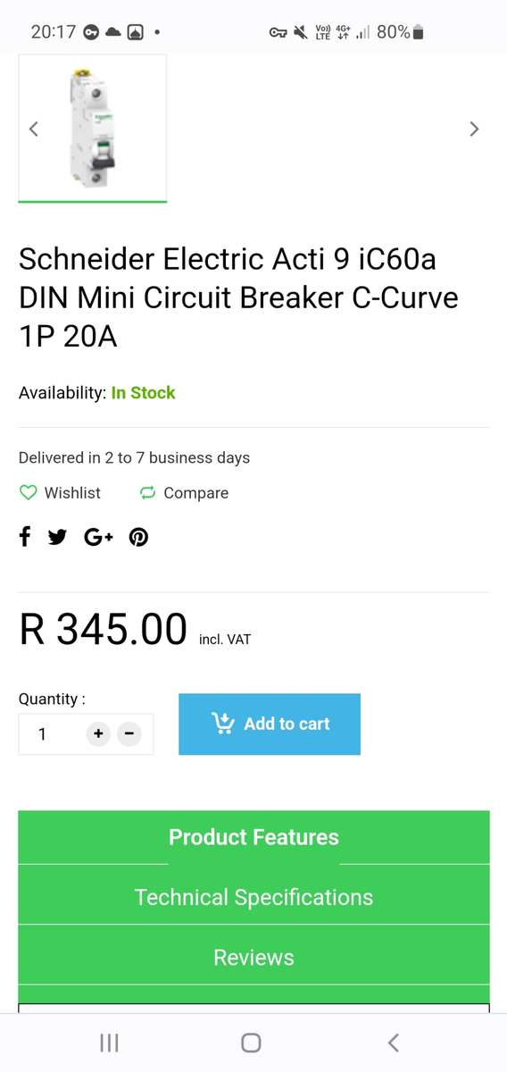 BRAND NEW 1 POLE `SCHNEIDER Acti9` SERIES Circuit Breaker.