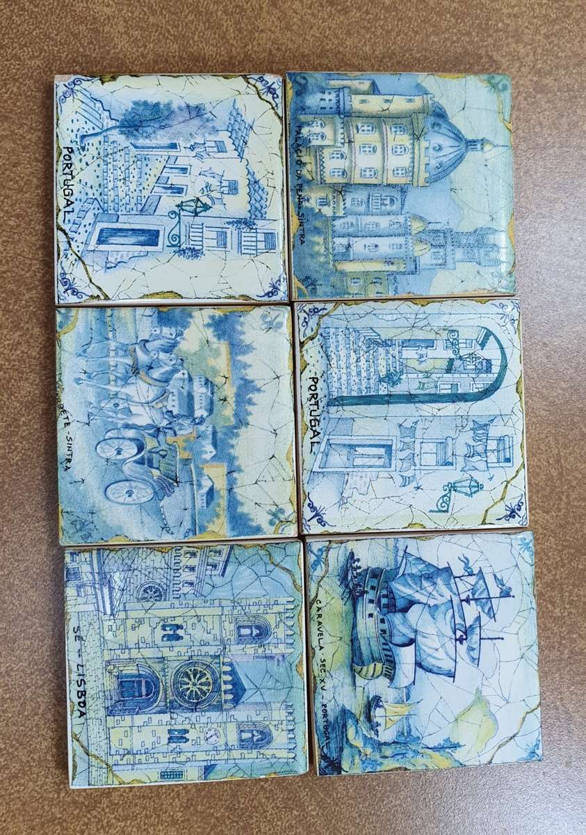 COLLECTABLE SOUVENIRS - 6 x VINTAGE Portuguese Porcelain Tiles.