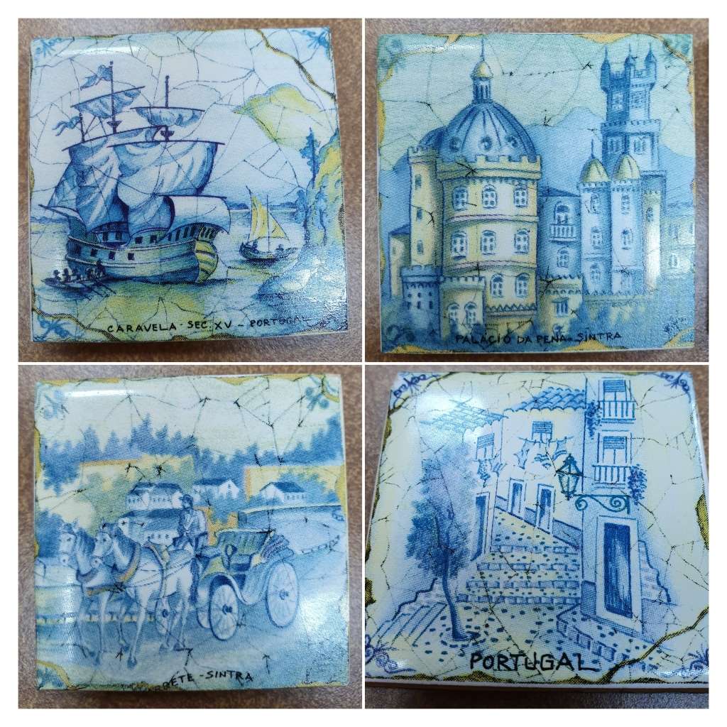 COLLECTABLE SOUVENIRS - 6 x VINTAGE Portuguese Porcelain Tiles.