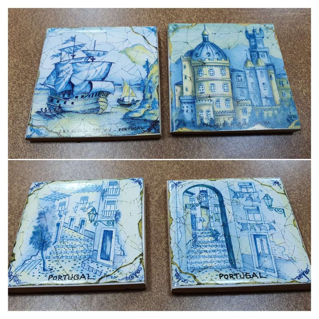 COLLECTABLE SOUVENIRS - 6 x VINTAGE Portuguese Porcelain Tiles.