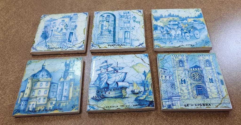 COLLECTABLE SOUVENIRS - 6 x VINTAGE Portuguese Porcelain Tiles.