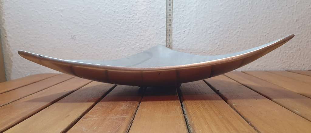 Unused triangle shaped metallic Fruit / Candy display footed Tray / Dish.