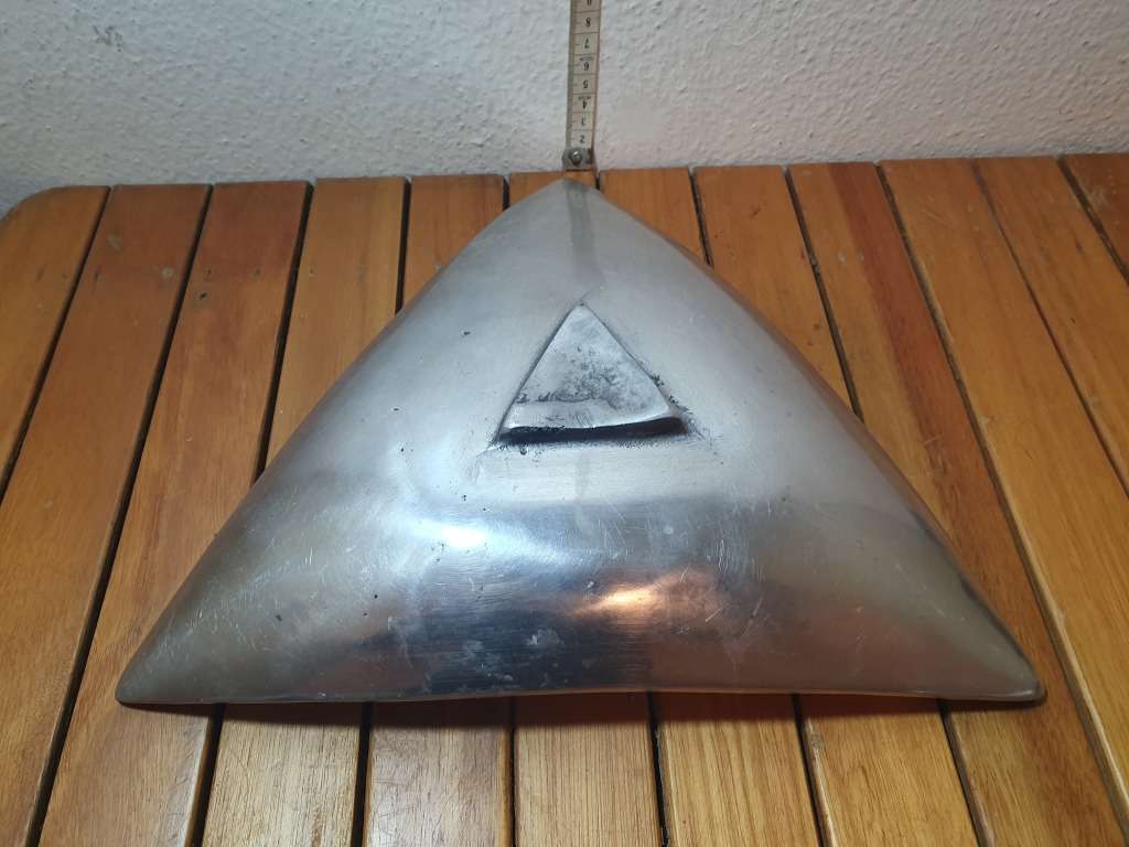Unused triangle shaped metallic Fruit / Candy display footed Tray / Dish.