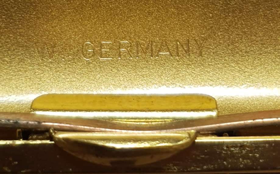 Vintage hallmarked W, Germany made padded quality Cigarette case in unused condition.