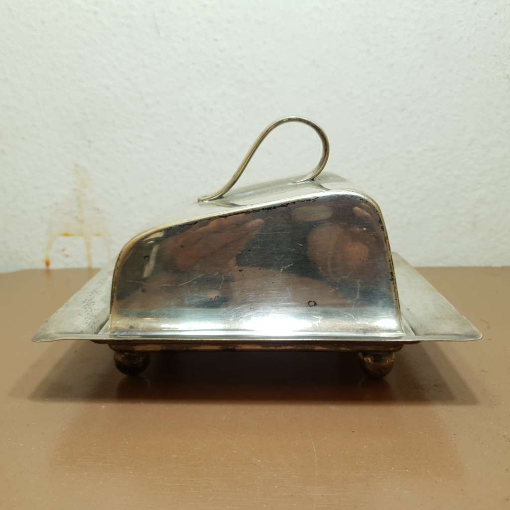 Hotel Silver - Antique Silver Plated Cheese / Butter dome with butter knife.