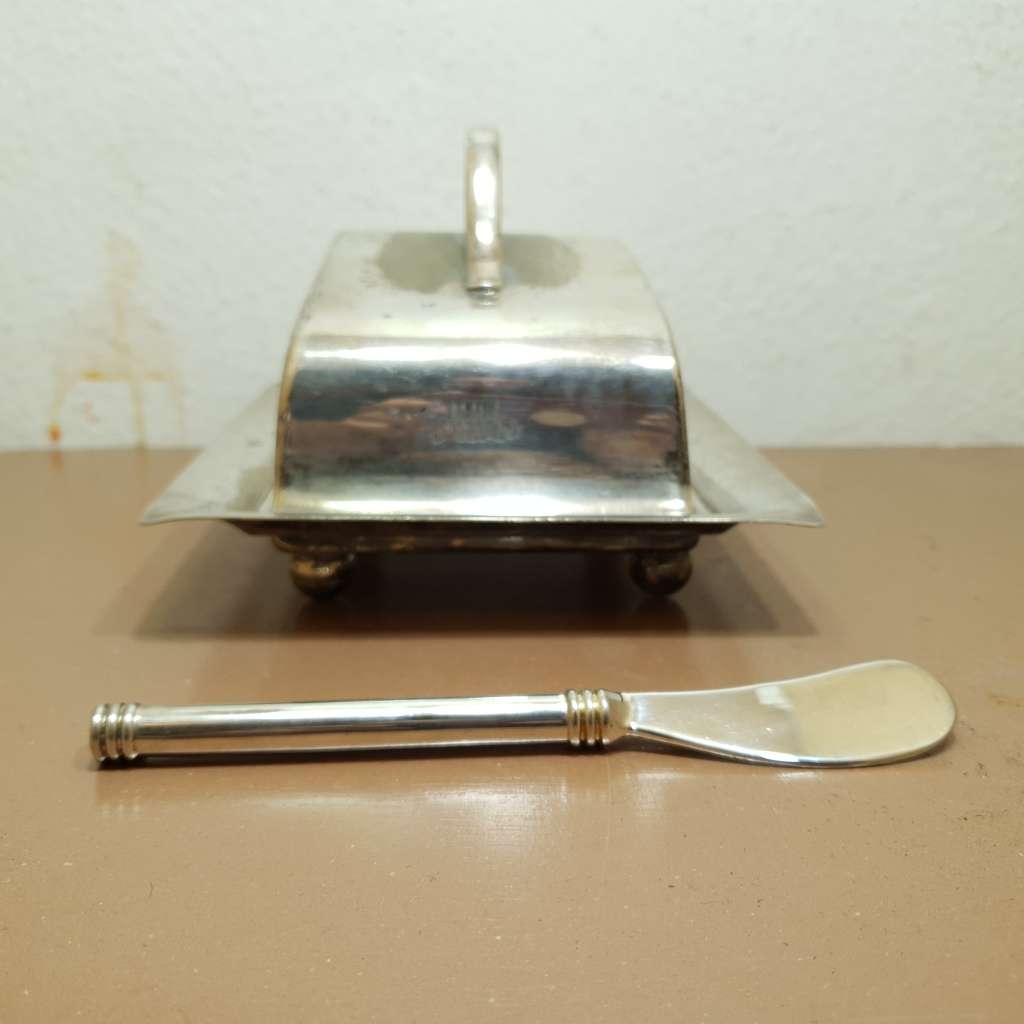Hotel Silver - Antique Silver Plated Cheese / Butter dome with butter knife.