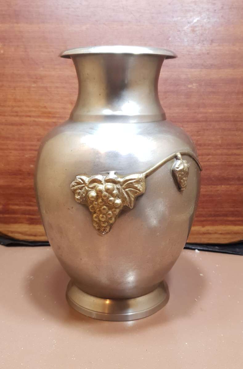 Vintage Oriental Solid bronze with Brass vine decorated Urn / Vase in good condition.