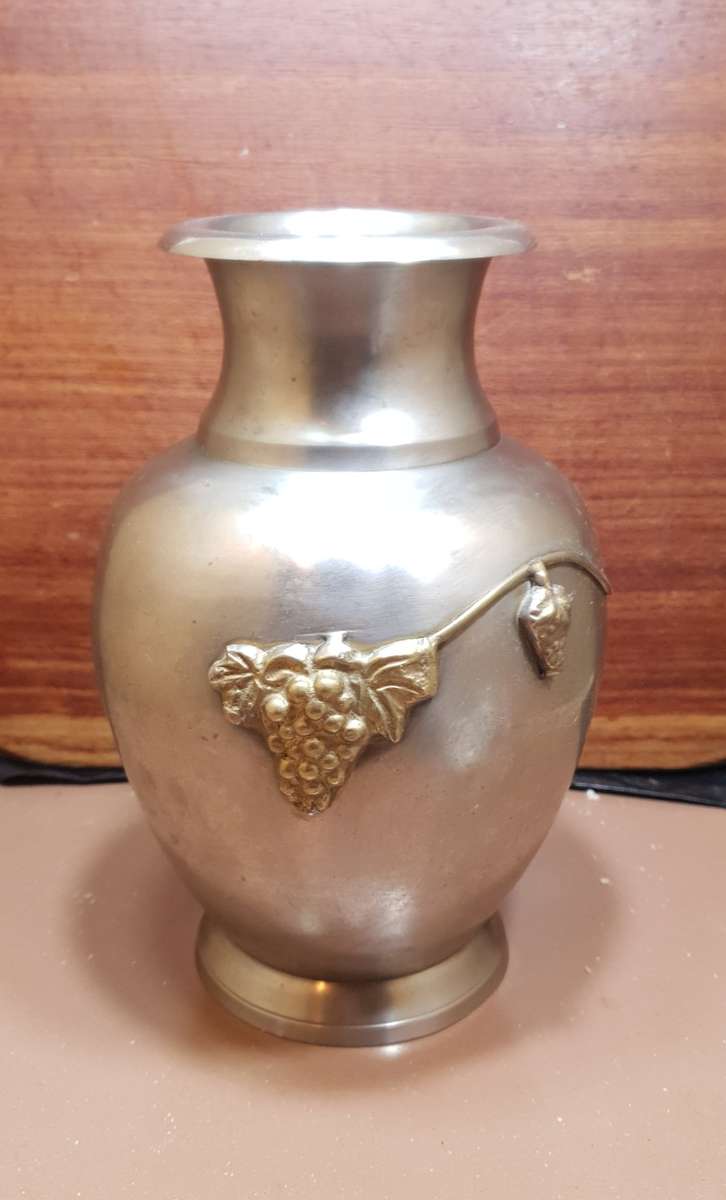 Vintage Oriental Solid bronze with Brass vine decorated Urn / Vase in good condition.