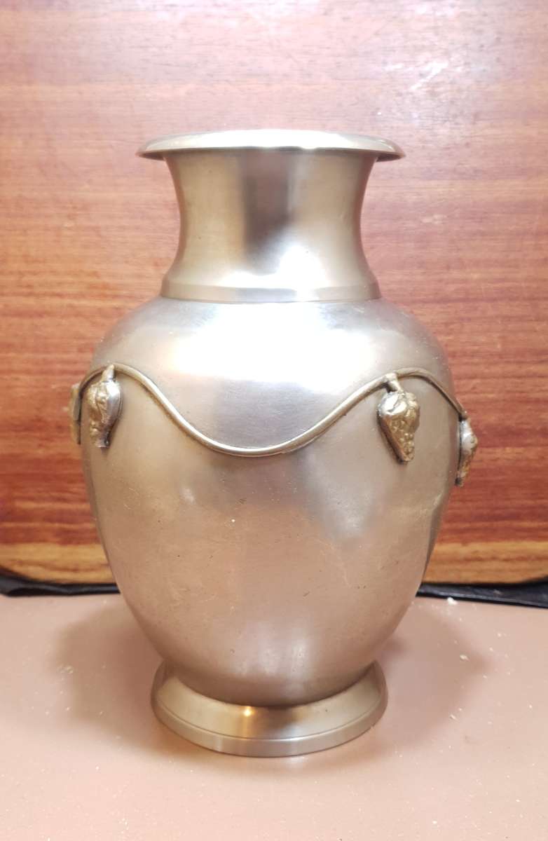 Vintage Oriental Solid bronze with Brass vine decorated Urn / Vase in good condition.
