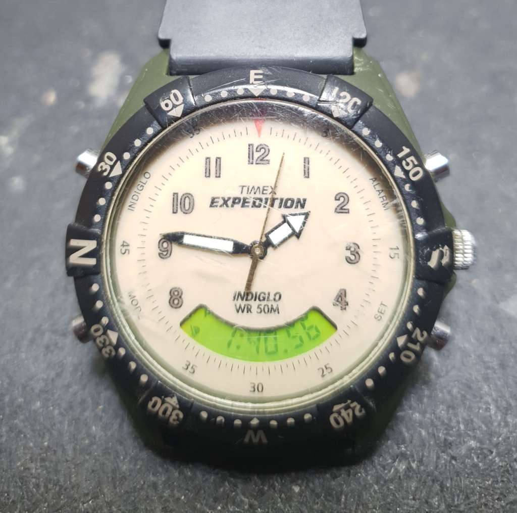 Vintage Timex - Expedition model rugged Indiglow dual mode swiss gents wrist watch.
