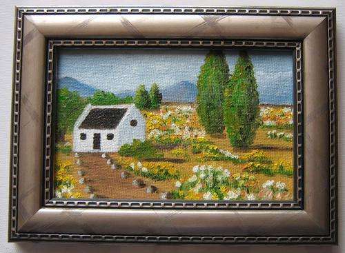 Farm Cottage and Tall Trees by Eliza - Framed 185mmx 140mm