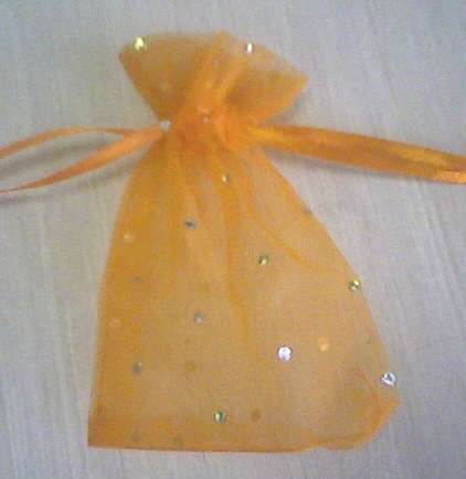 Organza bags - orange with gold dots